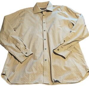 John Varvatos Star USA Slim Sz 16 Gray Black White Plaid Cotton Button Up Shirt